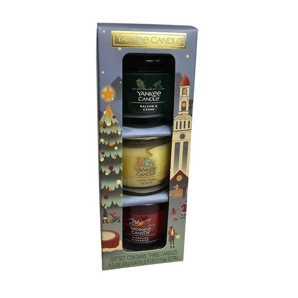 Yankee Candle Mini 3pk Gift Set -Balsam/Cedar -Xmas Cookie -Sparkling Cinnamon - Picture 1 of 4